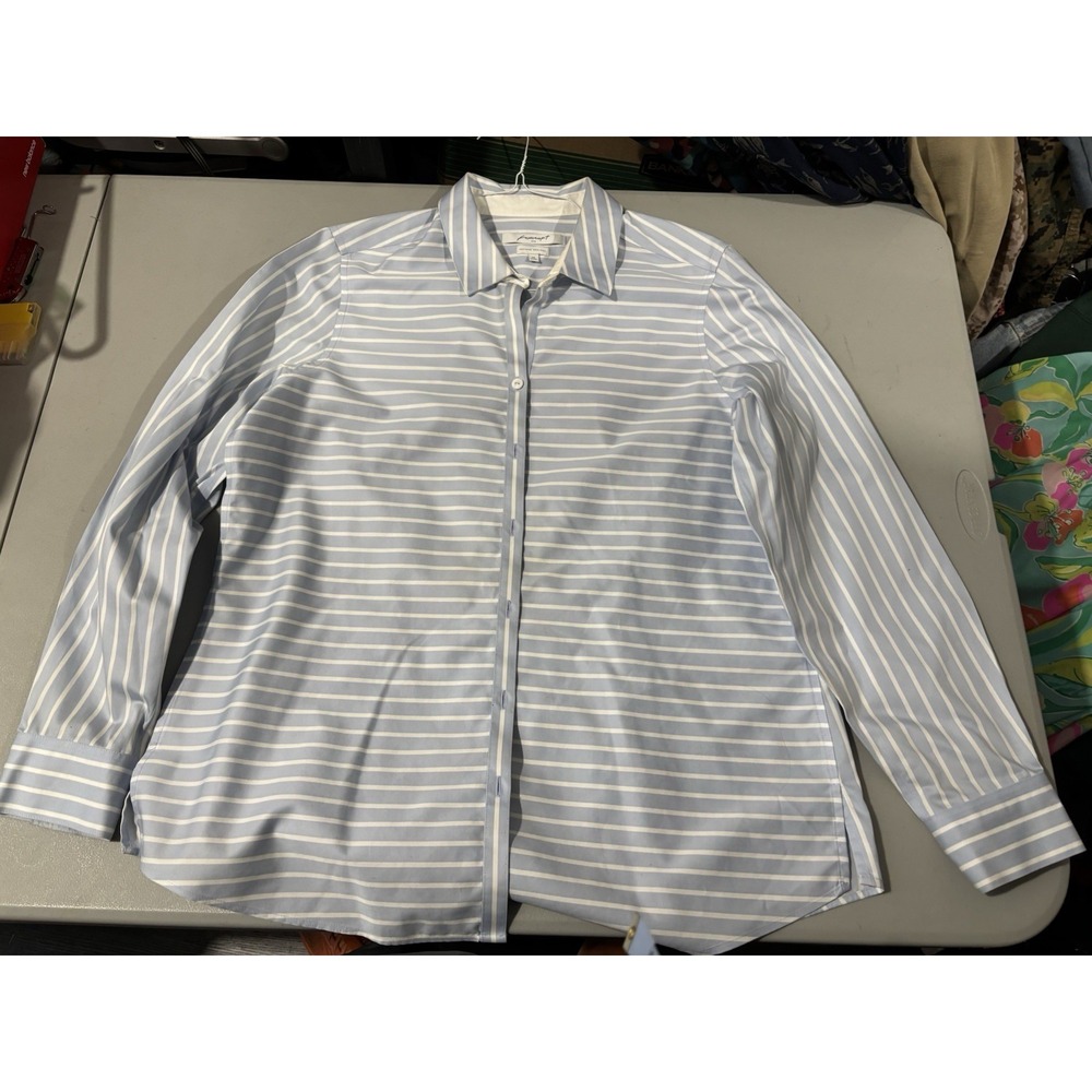 Foxcroft Blue White Stripe 14 Fitted Heritage Non Iron Button Up Shirt